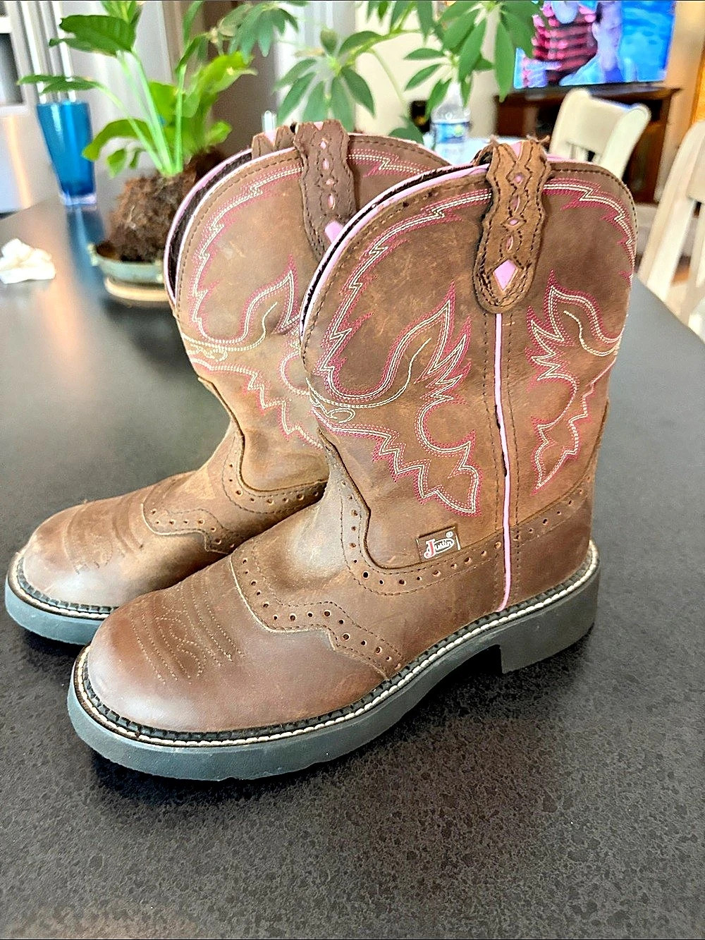 Women Justin Gypsy Western Cowboy Boots Brown & Pink US 8.5
